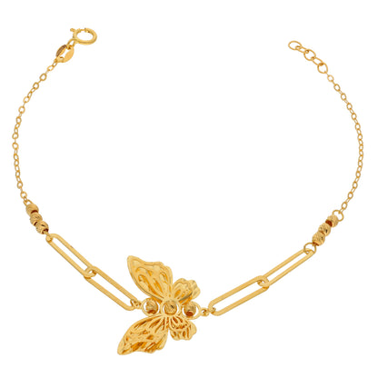 Gold Hanging Butterfly Shaped Pendant Set (Necklace, Bracelet and Earrings) 21KT - FKJNKLST21KM9858