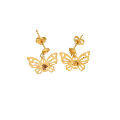 Gold Hanging Butterfly Shaped Pendant Set (Necklace, Bracelet and Earrings) 21KT - FKJNKLST21KM9858