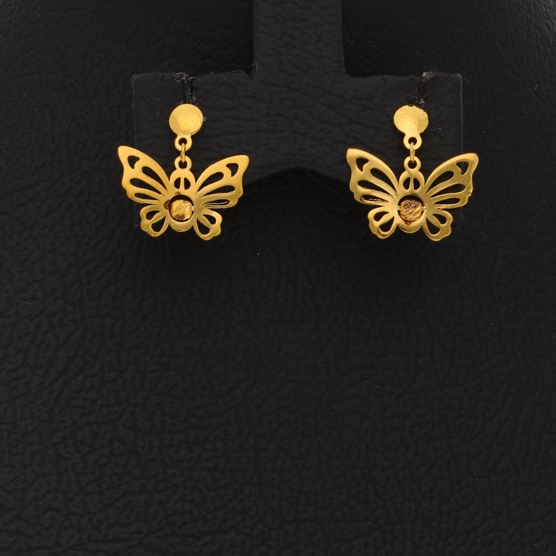 Gold Hanging Butterfly Shaped Earring 21KT - FKJERN21KM9858