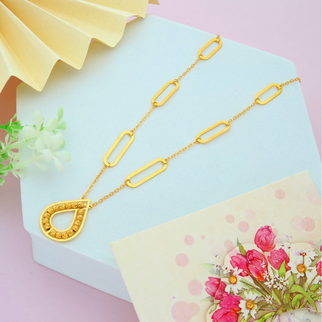 Gold Necklace (Chain With Beaded Tear Drop Shaped Pendant) 21KT - FKJNKL21KM9855