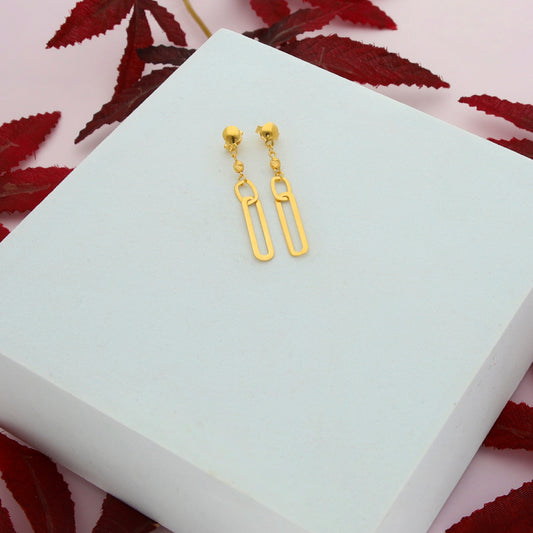 Gold Paperclip Shaped Earring 21KT - FKJERN21KM9859