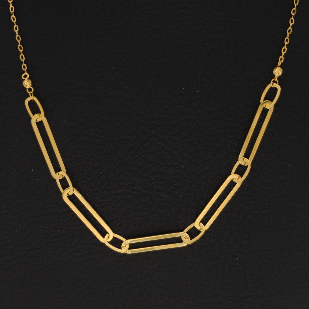 Gold Paperclip Shaped Pendant Set (Necklace, Bracelet and Earrings) 21KT - FKJNKLST21KM9859