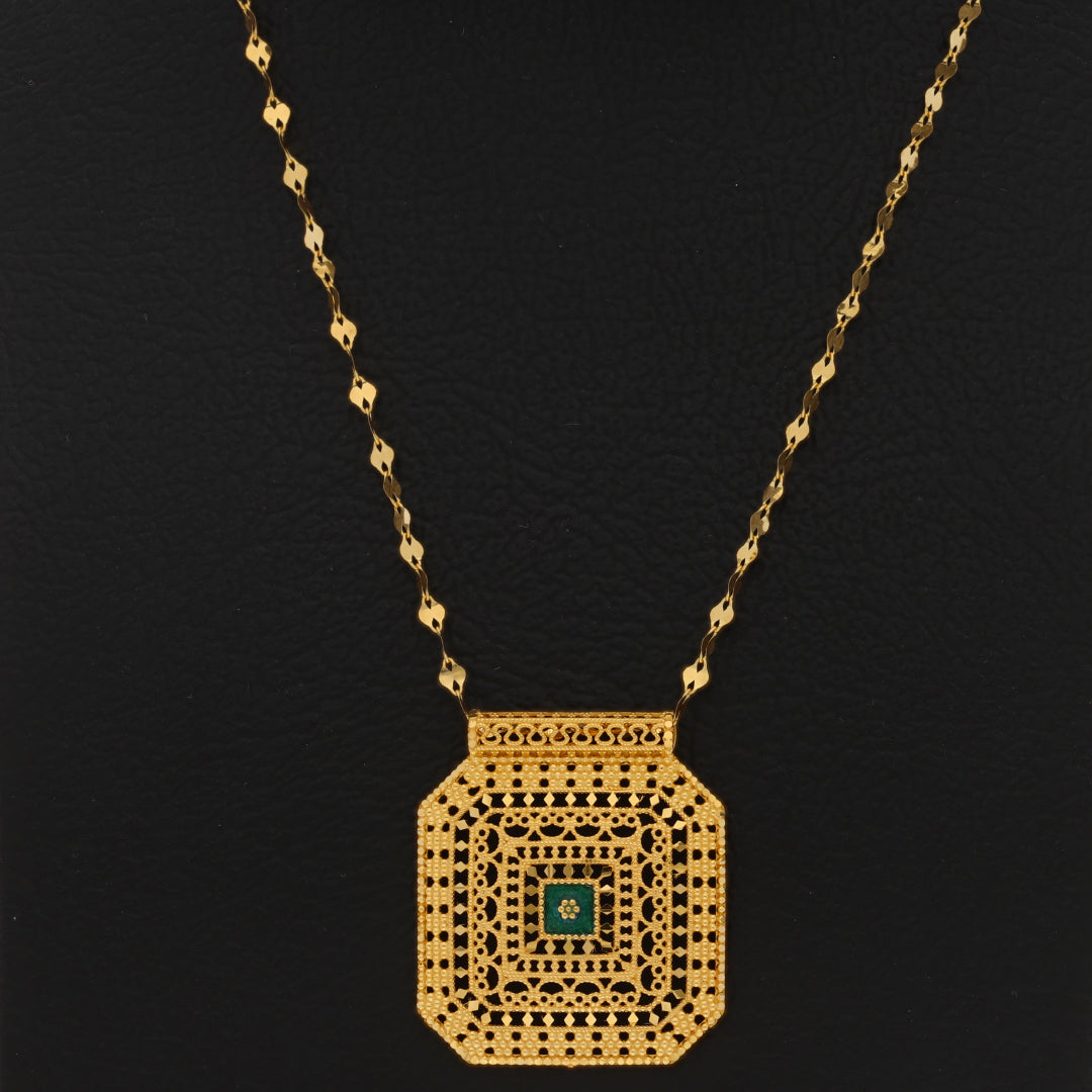 Gold Necklace (Chain With Intricate Octagon Shaped Pendant) 21KT - FKJNKL21KM9876