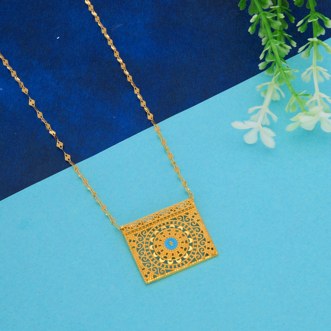 Gold Necklace (Chain With Intricate Rectangle Shaped Pendant) 21KT - FKJNKL21KM9878