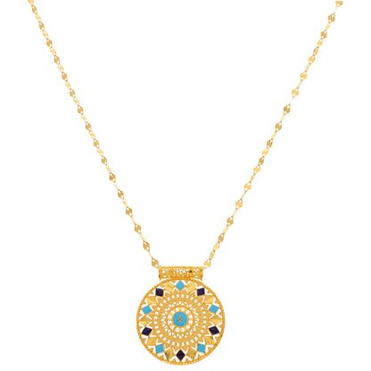 Gold Necklace (Chain With Intricate Round Shaped Pendant) 21KT - FKJNKL21KM9879