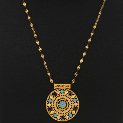 Gold Necklace (Chain With Intricate Round Shaped Pendant) 21KT - FKJNKL21KM9879