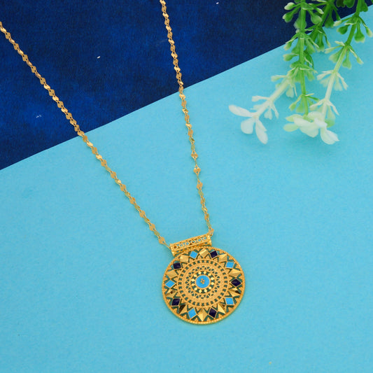 Gold Necklace (Chain With Intricate Round Shaped Pendant) 21KT - FKJNKL21KM9879