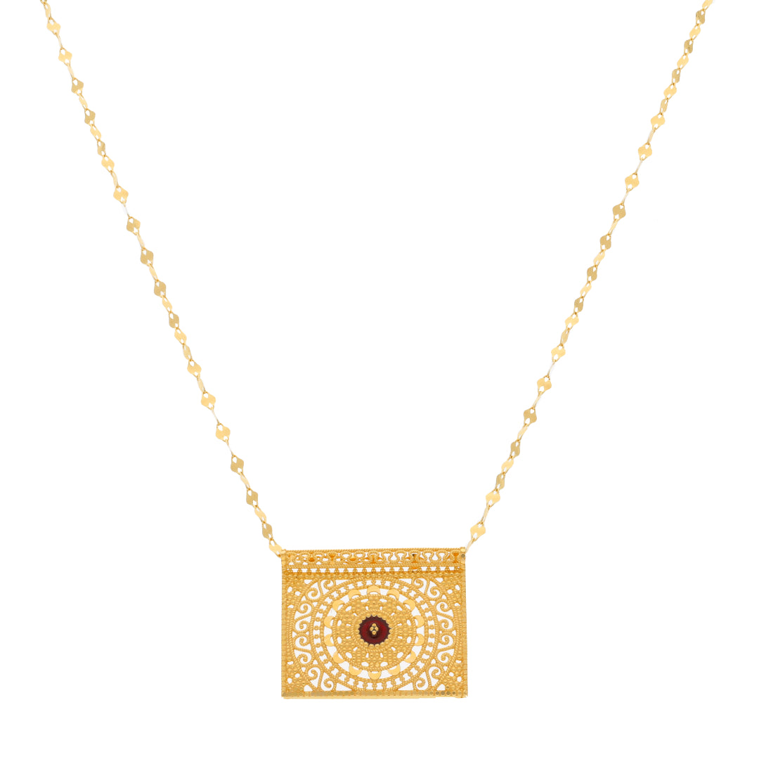 Gold Necklace (Chain With Intricate Rectangle Shaped Pendant) 21KT - FKJNKL21KM9880