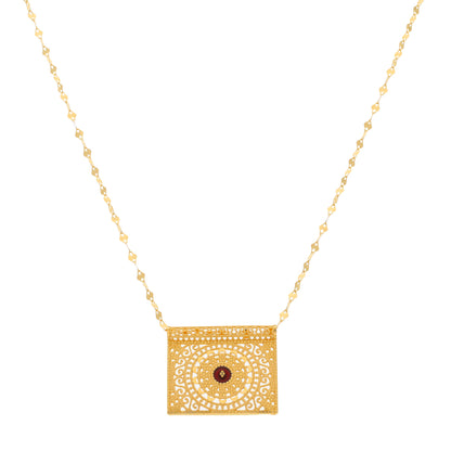 Gold Necklace (Chain With Intricate Rectangle Shaped Pendant) 21KT - FKJNKL21KM9880