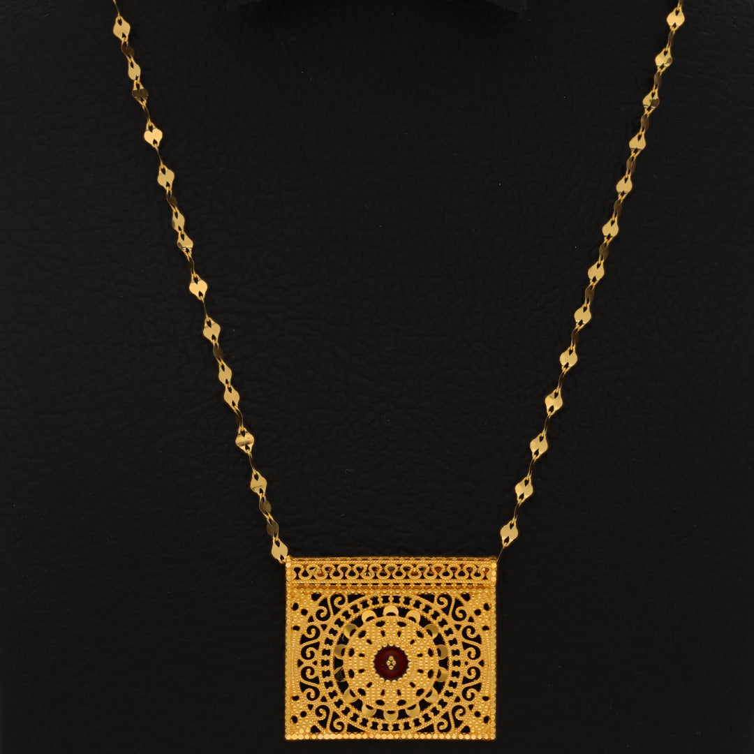 Gold Necklace (Chain With Intricate Rectangle Shaped Pendant) 21KT - FKJNKL21KM9880