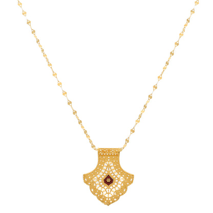 Gold Necklace (Chain With Intricate Leaf Shaped Pendant) 21KT - FKJNKL21KM9881