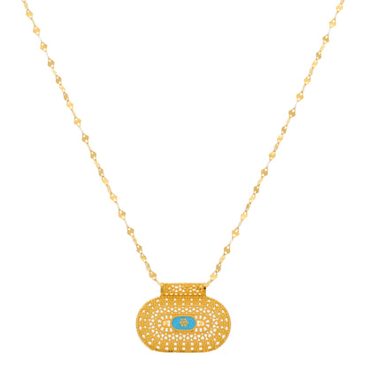 Gold Necklace (Chain With Intricate Rounded Rectangle Shaped Pendant) 21KT - FKJNKL21KM9882