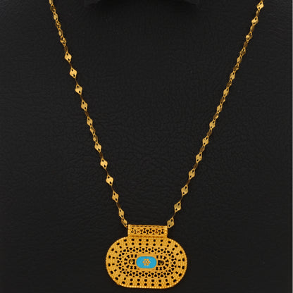 Gold Necklace (Chain With Intricate Rounded Rectangle Shaped Pendant) 21KT - FKJNKL21KM9882