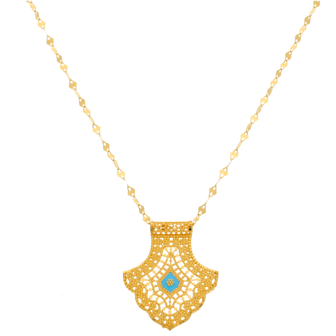 Gold Necklace (Chain With Intricate Leaf Shaped Pendant) 21KT - FKJNKL21KM9874