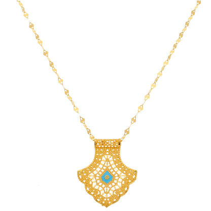 Gold Necklace (Chain With Intricate Leaf Shaped Pendant) 21KT - FKJNKL21KM9874