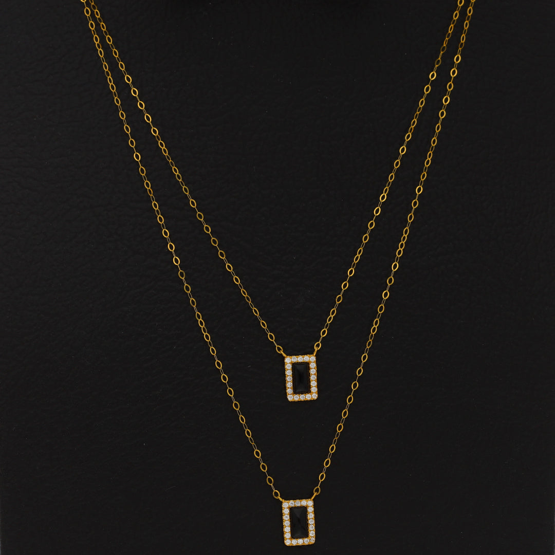 Gold Double Layered Necklace (Chain With Rectangle Shaped Pendant) 21KT - FKJNKL21KM9888