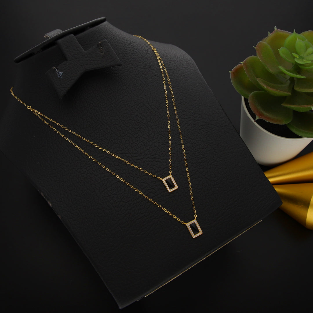 Gold Double Layered Necklace (Chain With Rectangle Shaped Pendant) 21KT - FKJNKL21KM9888