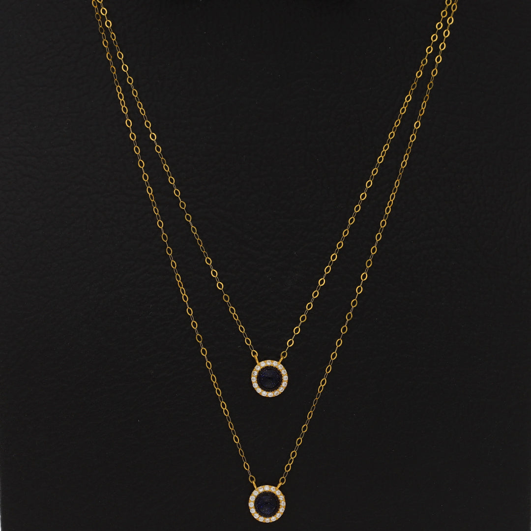 Gold Double Layered Necklace (Chain With Round Shaped Pendant) 21KT - FKJNKL21KM9889