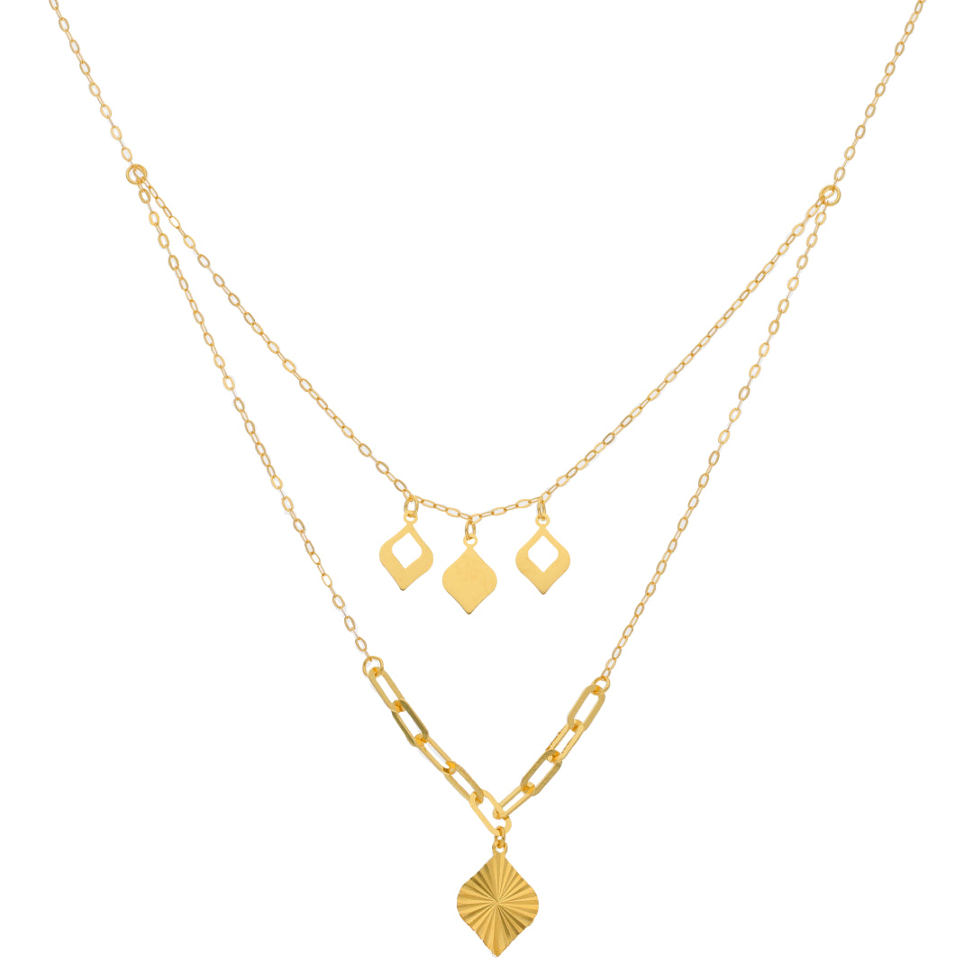 Gold Double Layered Necklace (Chain With Leaf Shaped Pendant) 21KT - FKJNKL21KM9891