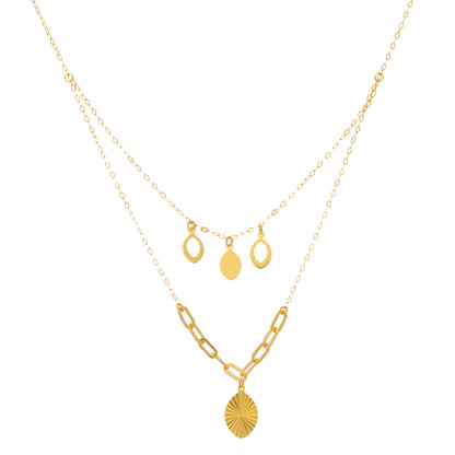 Gold Double Layered Necklace (Chain With Leaf Shaped Pendant) 21KT - FKJNKL21KM9892