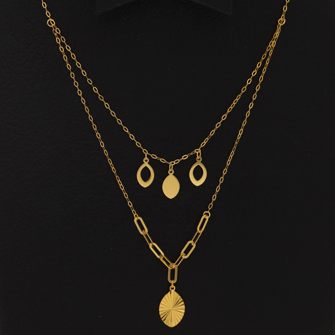 Gold Double Layered Necklace (Chain With Leaf Shaped Pendant) 21KT - FKJNKL21KM9892