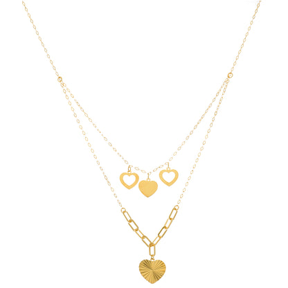 Gold Double Layered Necklace (Chain With Hollow Heart Shaped Pendant) 21KT - FKJNKL21KM9894