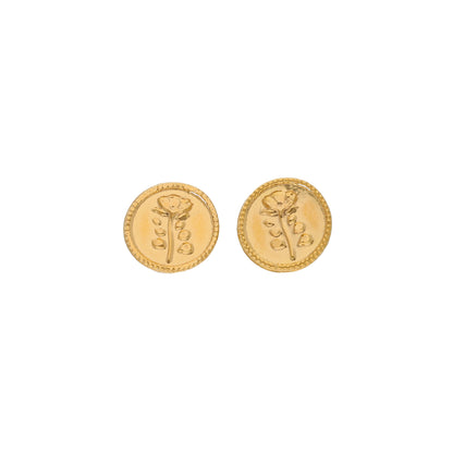 Gold Round Shaped Earrings 21KT - FKJERN21KM9901