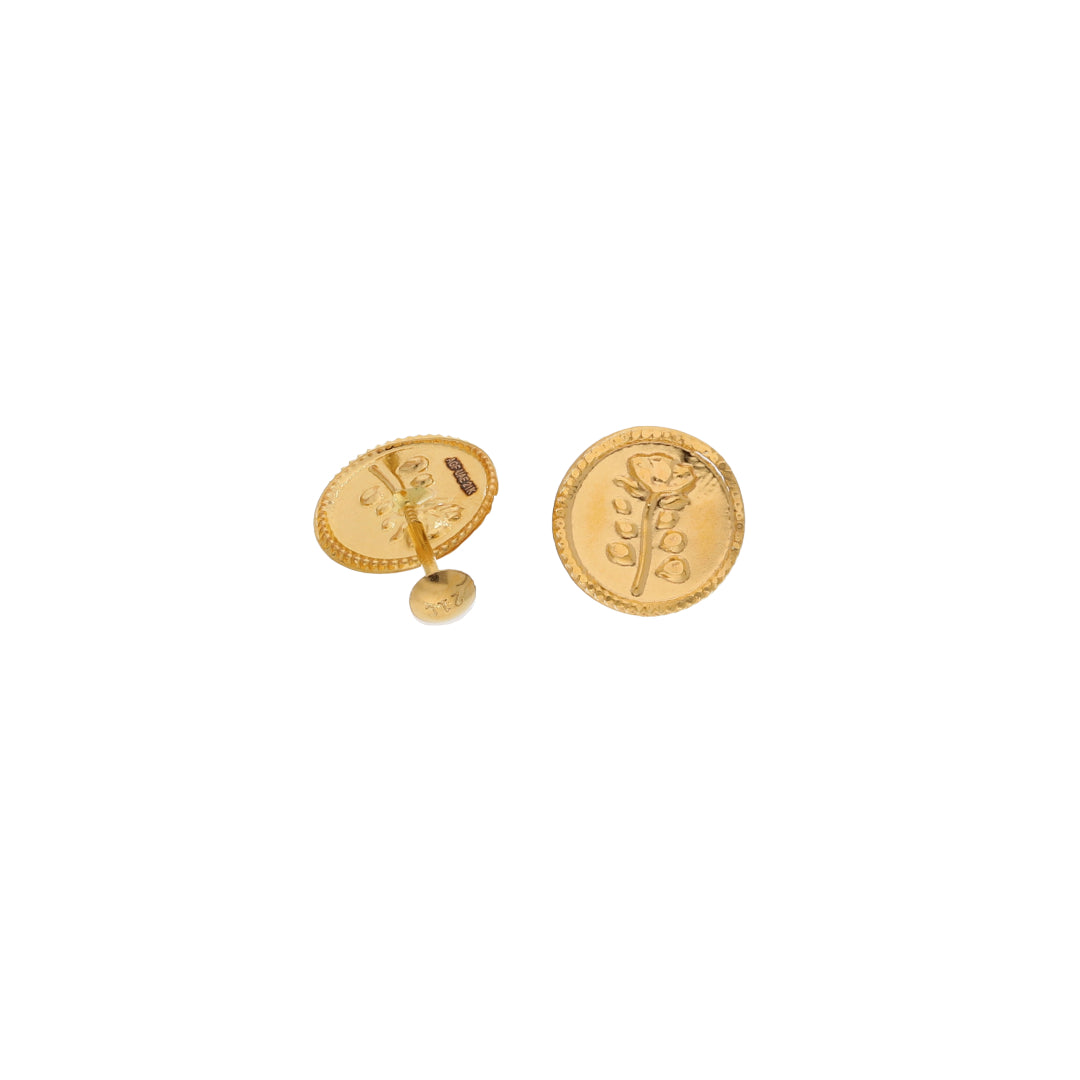 Gold Round Shaped Earrings 21KT - FKJERN21KM9901