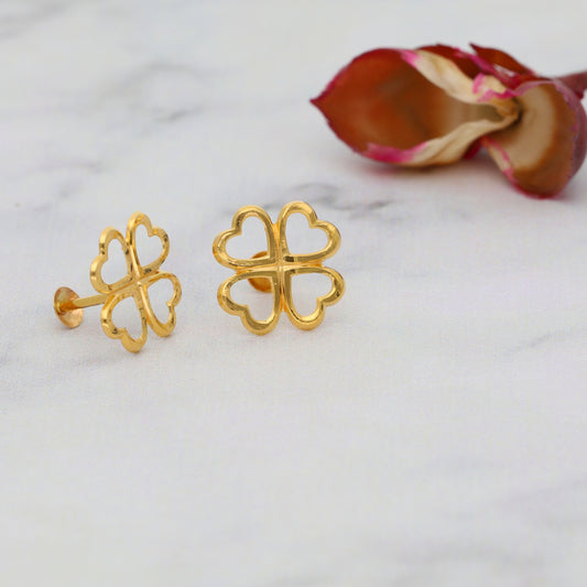 Gold Clover Leaf Shaped Earrings 21KT - FKJERN21KM9902