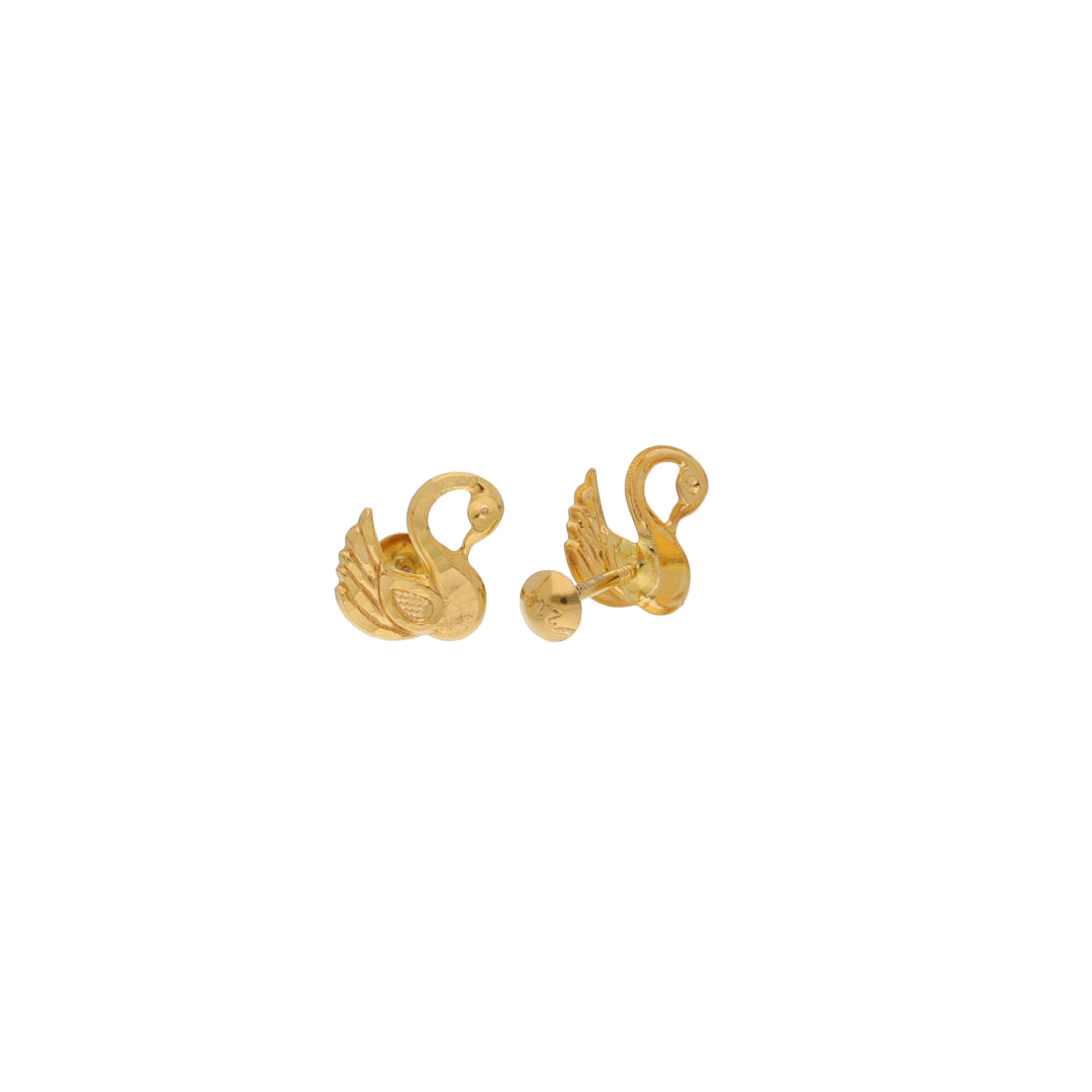 Gold Swarn Shaped Earrings 21KT - FKJERN21KM9903