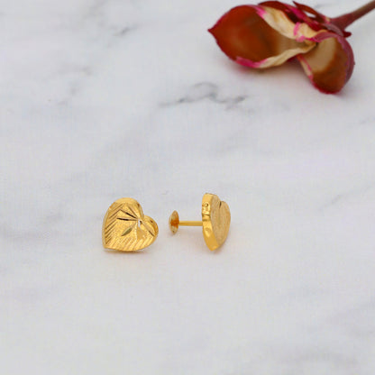 Gold Heart Shaped Earrings 21KT - FKJERN21KM9898