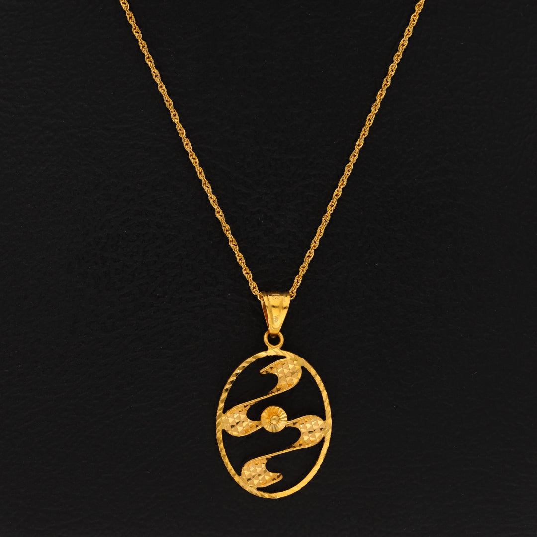 Gold Necklace (Chain With Hollow Oval Shaped Pendant) 21KT - FKJNKL21KM9935