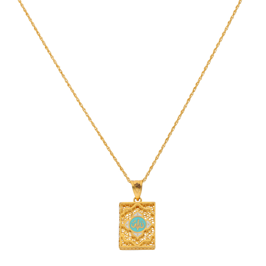 Gold Necklace (Chain With Rectangle Shaped Pendant) 21KT - FKJNKL21KM9937