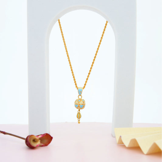 Gold Necklace (Chain With Hanging Light Blue Ball Shaped Pendant) 21KT - FKJNKL21KM9938