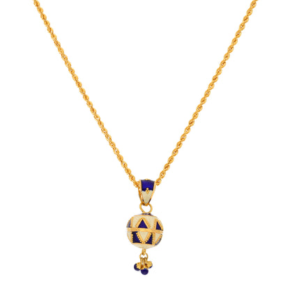 Gold Necklace (Chain With Hanging Dark Blue Ball Shaped Pendant) 21KT - FKJNKL21KM9939