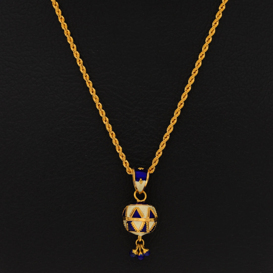 Gold Necklace (Chain With Hanging Dark Blue Ball Shaped Pendant) 21KT - FKJNKL21KM9939