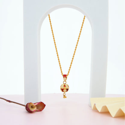 Gold Necklace (Chain With Hanging Red Ball Shaped Pendant) 21KT - FKJNKL21KM9940