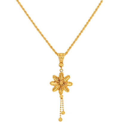 Gold Necklace (Chain With Hanging Flower Shaped Pendant) 21KT - FKJNKL21KM9941