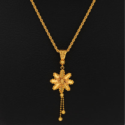 Gold Necklace (Chain With Hanging Flower Shaped Pendant) 21KT - FKJNKL21KM9941