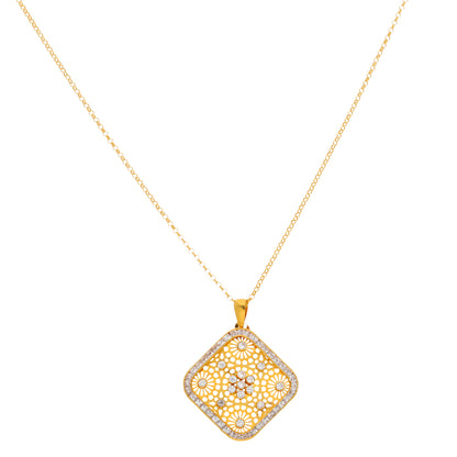 Gold Necklace (Chain With Zircon Square Shaped Pendant) 21KT - FKJNKL21KM9946