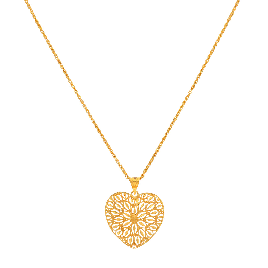 Gold Necklace (Chain With Heart Shaped Pendant) 21KT - FKJNKL21KM10009