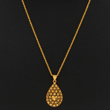 Gold Necklace (Chain With Tear Drop Shaped Pendant) 21KT - FKJNKL21KM10012