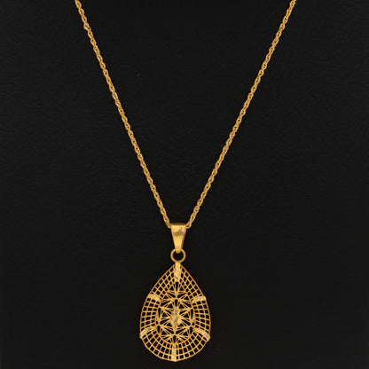 Gold Necklace (Chain With Tear Drop Shaped Pendant) 21KT - FKJNKL21KM10013