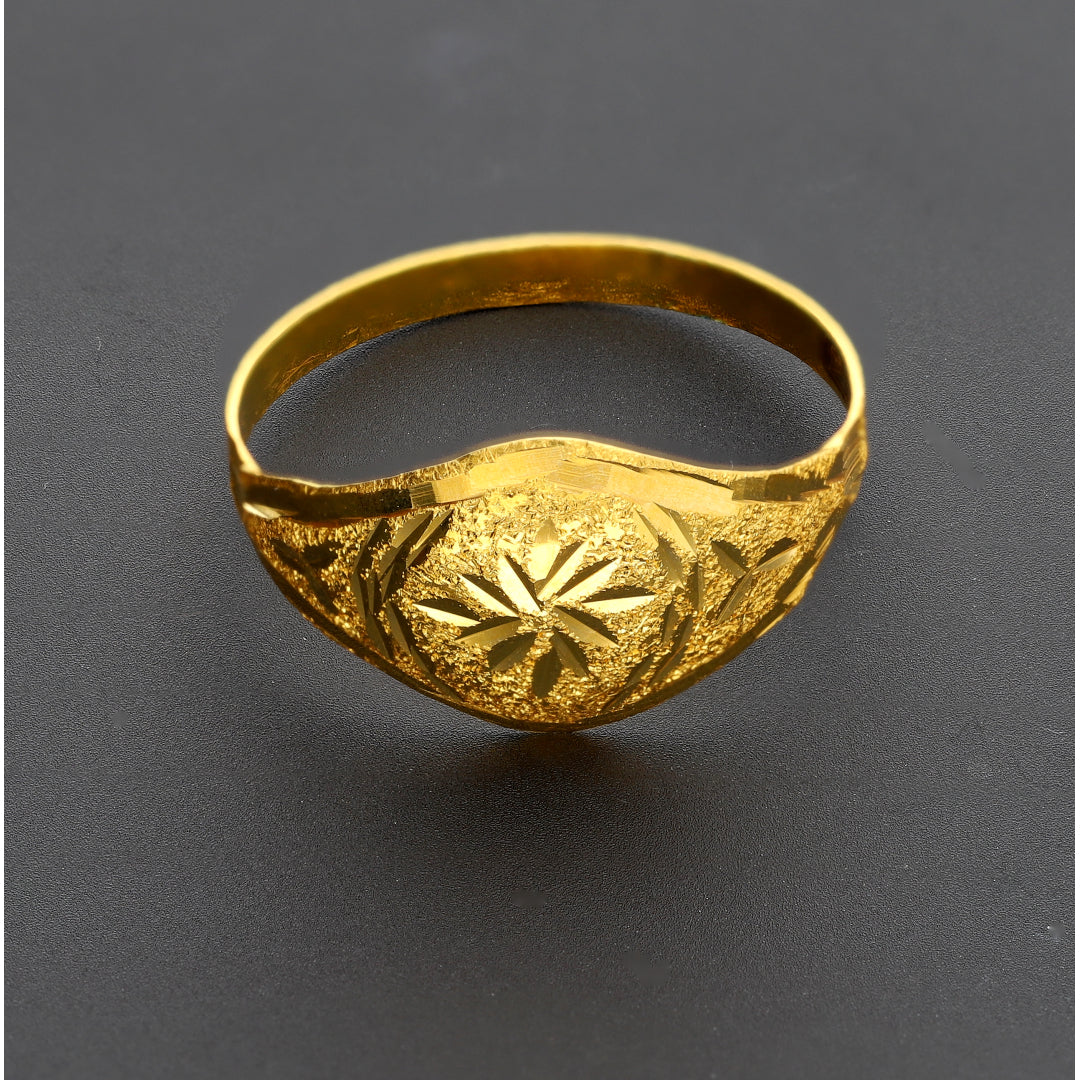 Gold Floral Engraved Ring 18KT - FKJRN18K10312