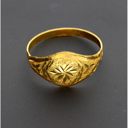 Gold Floral Engraved Ring 18KT - FKJRN18K10312