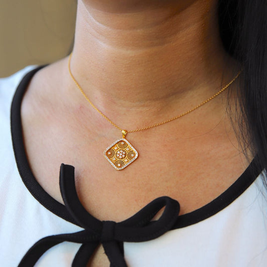 Gold Necklace (Chain With Zircon Square Shaped Pendant) 21KT - FKJNKL21KM9946