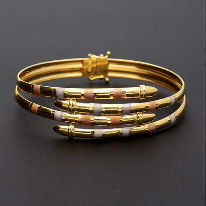Gold Tri-Color Layered Bangle 18KT - FKJBNG18K10327
