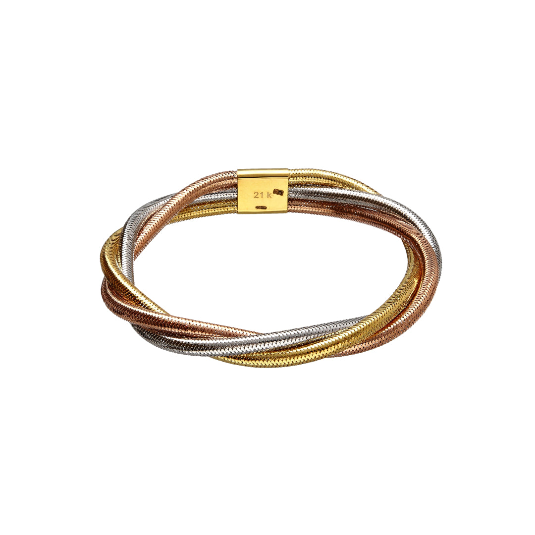 Gold Triple Tone Twisted Bangle 21KT - FKJBNG21KM10108