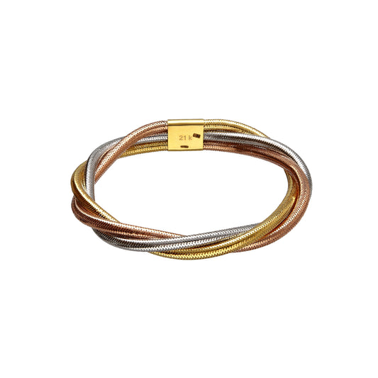 Gold Triple Tone Twisted Bangle 21KT - FKJBNG21KM10108