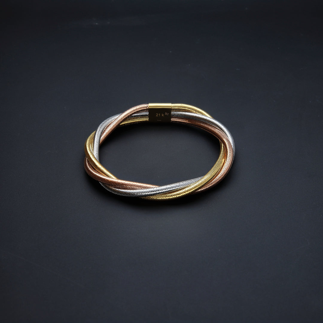 Gold Triple Tone Twisted Bangle 21KT - FKJBNG21KM10108